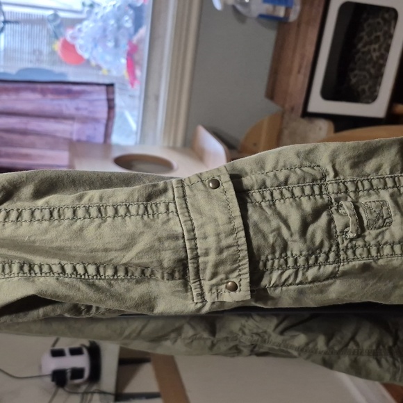 Army green Jacket,zip/button long sleeve waist sinch - Picture 7 of 17